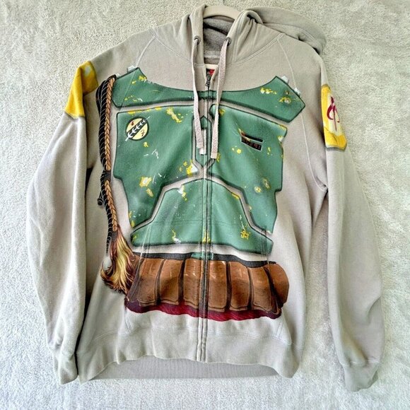 STAR WARS Hoodie Jacket Mens Large Nano Boba Fett Hooded Full Zip Disney - Picture 1 of 13